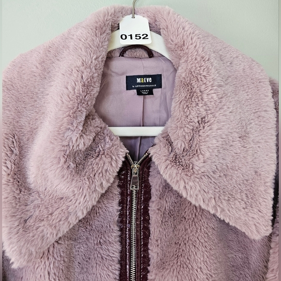 Maeve x Anthropologie Faux Fur Jacket Patent Trim Pink Rose Mauve, Large, NWOT - Picture 7 of 15